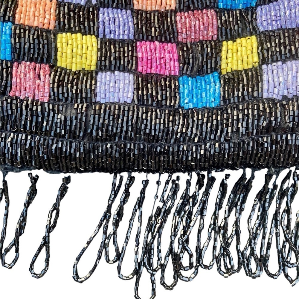 STAUD Beaded Drawstring Pouch Checkered​​​​ - Picture 2 of 7